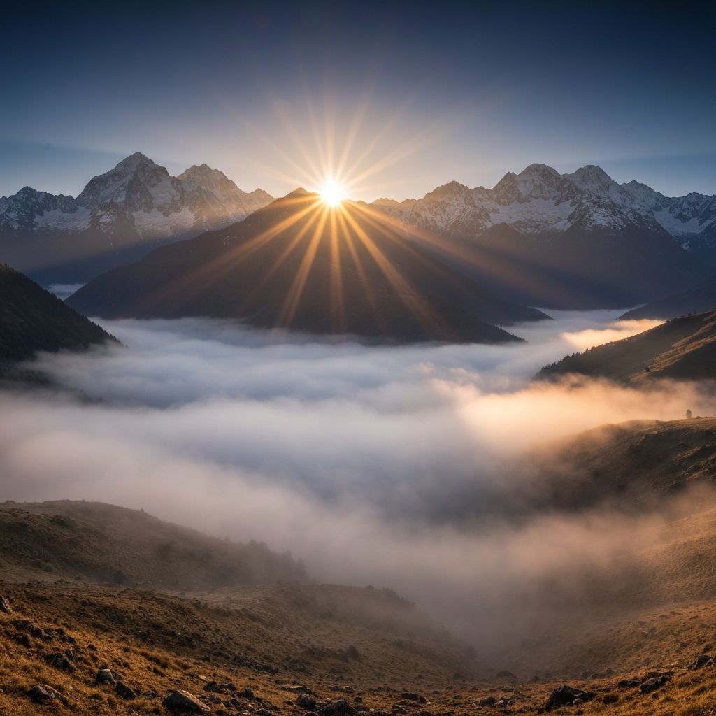 Mountain sunrise with golden light